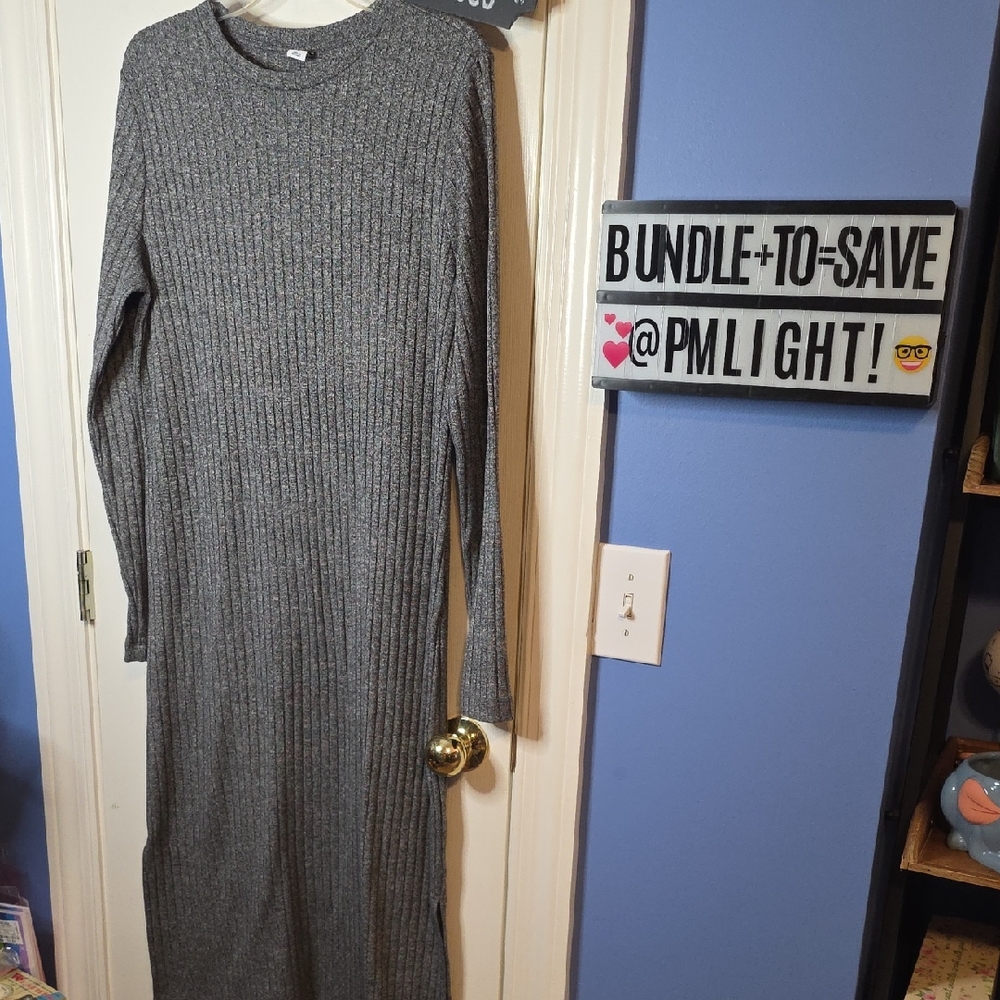Old Navy Gray Ribbed Knit Maxi Dress Long Sleeve Large